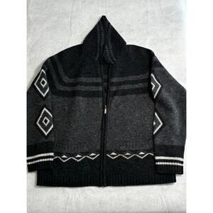 Vintage Aztec 100% Wool Shawl Collar Zip Up Sweater